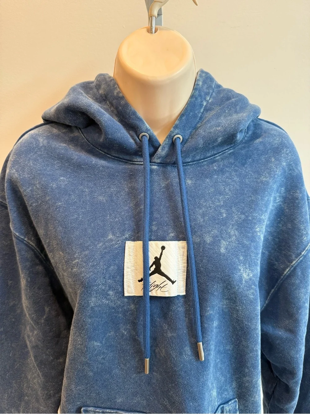 Jordan Essentials Fleece Blue Vintage-Wash Pullover Hoodie Jumpman Patch Size S